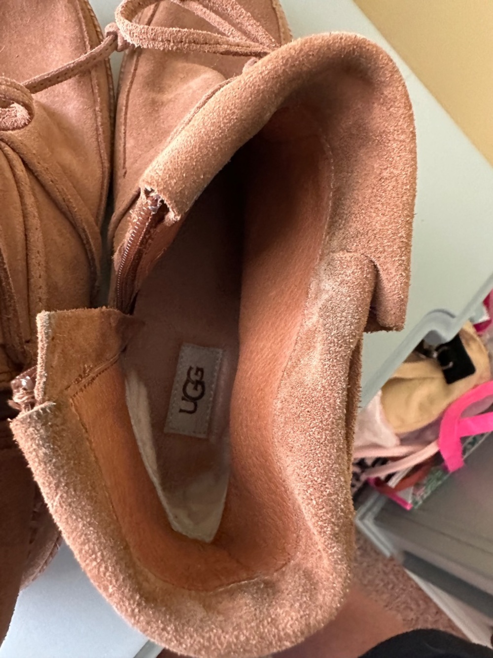 UGG moc style zip ankle boots, Chestnut, size 7.5 - Picture 7 of 8